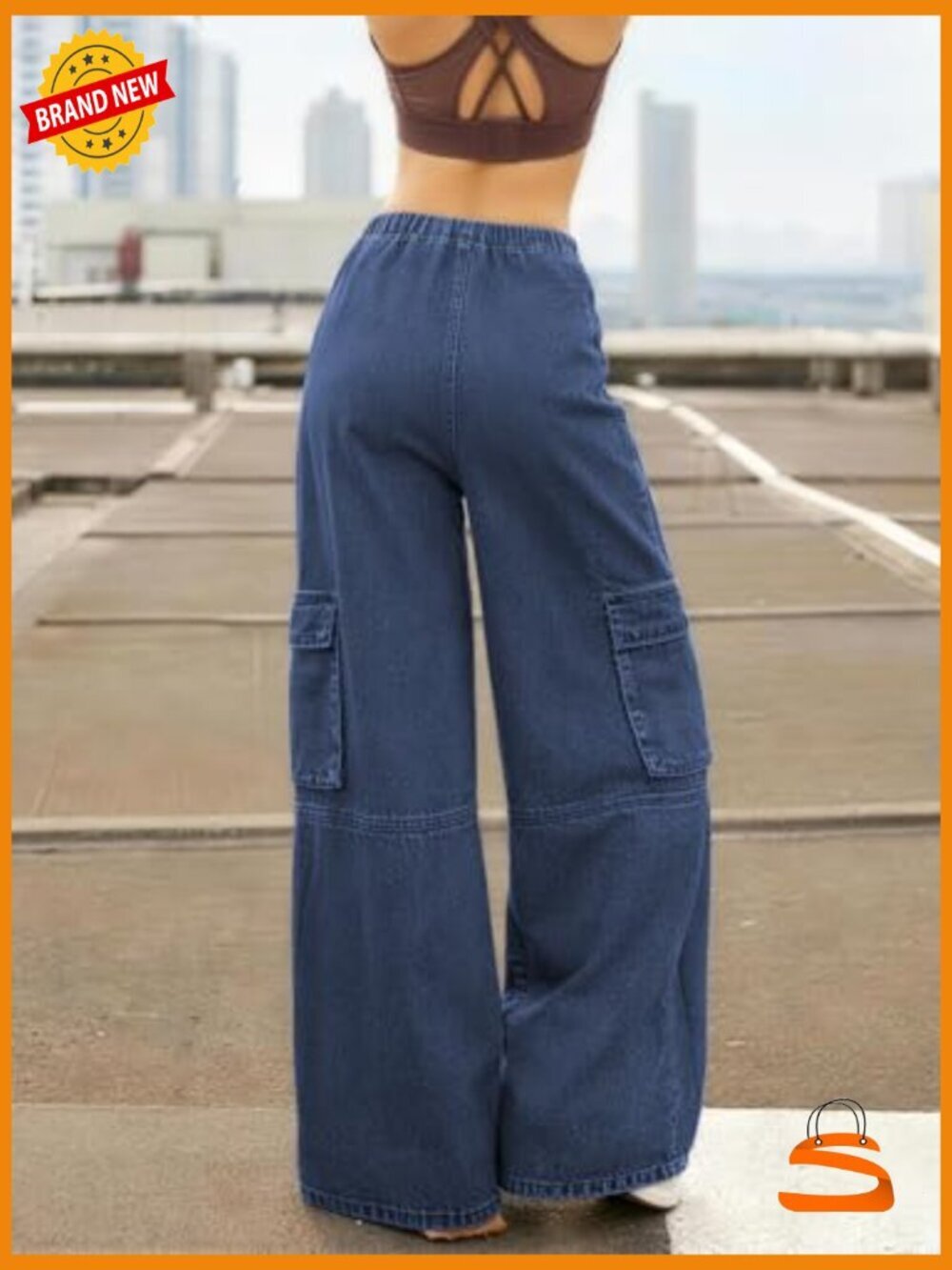 Y2K Baggy Cargo Pants High Waisted Wide Leg Straight Jeans Multi-Pocket - Picture 3 of 6